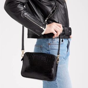 Quince Italian Leather Crossbody Bag - Black Croco